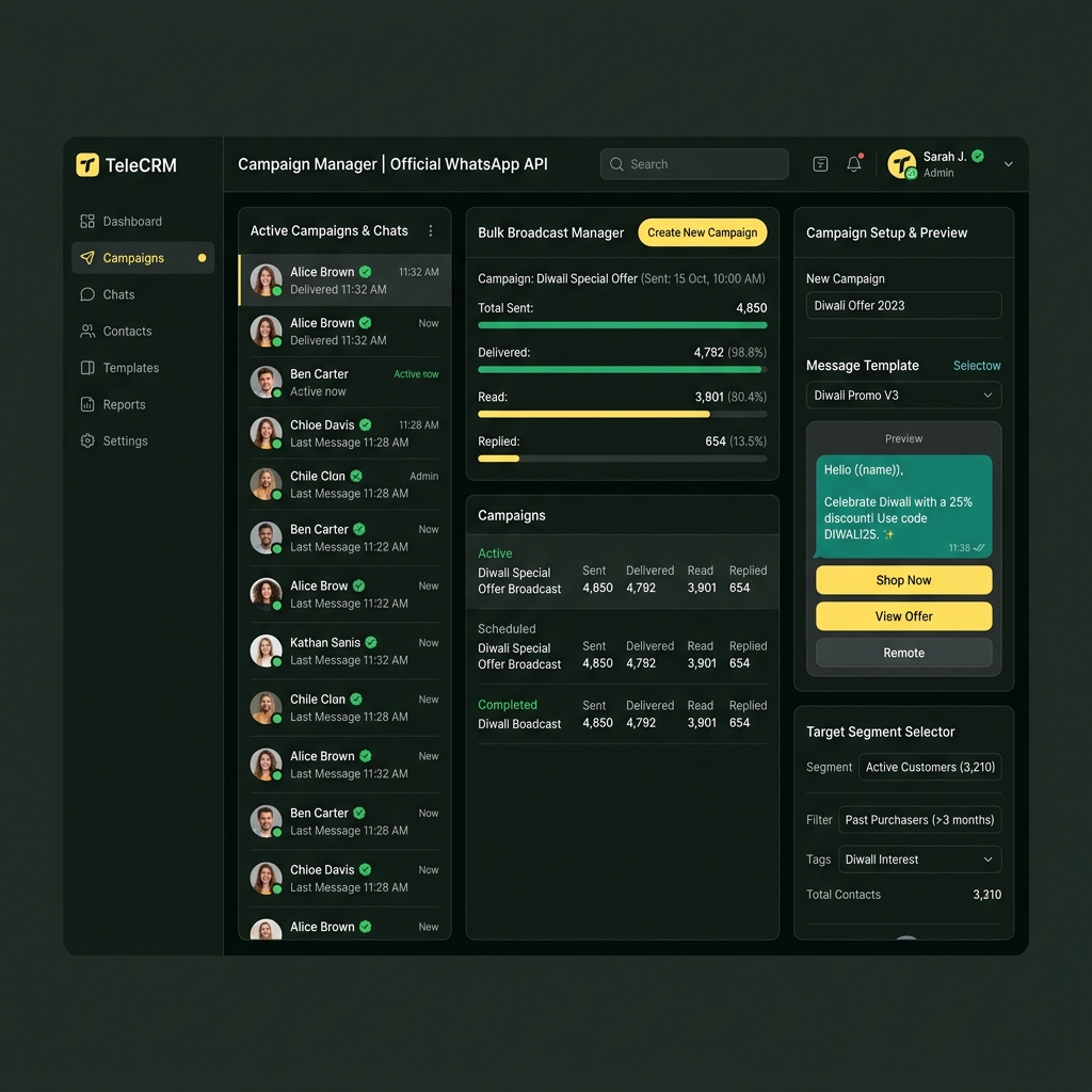 WhatsApp API and bulk messaging in TeleCRM